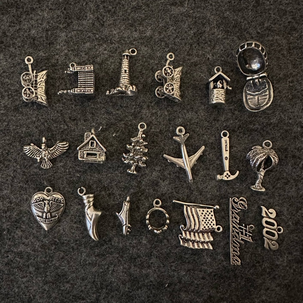 925 Sterling Silver Charm Set. Jewelry making. Heart Ballet Shoe 3D House Flag.